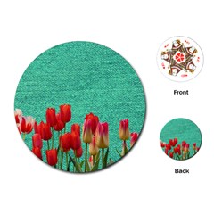 Green Denim Flowers Playing Cards (round)  by snowwhitegirl