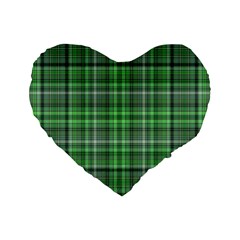 Green Plaid Standard 16  Premium Flano Heart Shape Cushions by snowwhitegirl