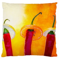 Three Red Chili Peppers Large Flano Cushion Case (one Side) by FunnyCow