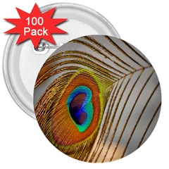 Peacock Feather Feather Bird 3  Buttons (100 Pack)  by Sapixe