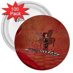 Cute Fairy Dancing On A Piano 3  Buttons (100 Pack)  by FantasyWorld7