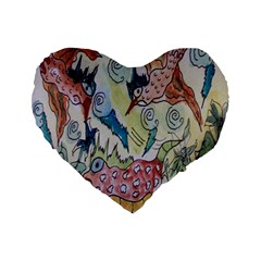 Watercolor Postcard2 Standard 16  Premium Flano Heart Shape Cushions by chellerayartisans