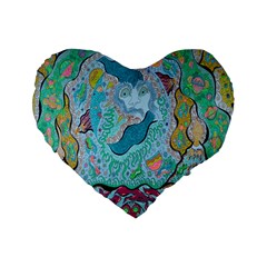 Mystic Mermaid Standard 16  Premium Flano Heart Shape Cushions by chellerayartisans