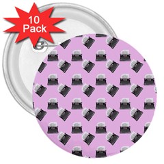 Retro Typewriter Pink Pattern 3  Buttons (10 Pack)  by snowwhitegirl