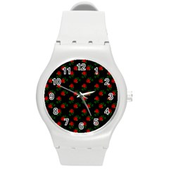 Red Roses Black Round Plastic Sport Watch (m) by snowwhitegirl