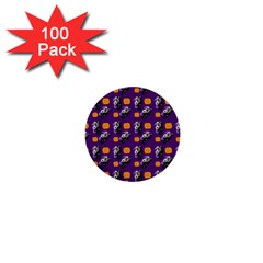 Halloween Skeleton Pumpkin Pattern Purple 1  Mini Buttons (100 Pack)  by snowwhitegirl