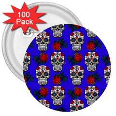 Skull Pattern Blue 3  Buttons (100 Pack)  by snowwhitegirl