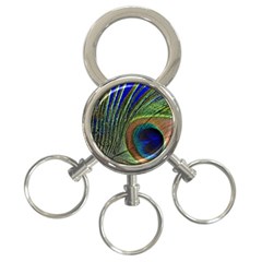 Peacock Feather Macro Peacock Bird 3-ring Key Chains by Simbadda