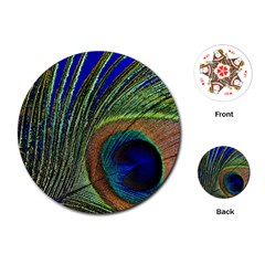 Peacock Feather Macro Peacock Bird Playing Cards (round) by Simbadda