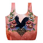 Wonderful Crow With Flowers On Red Vintage Dsign Full Print Recycle Bag (L) Back