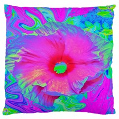 Psychedelic Pink And Red Hibiscus Flower Standard Flano Cushion Case (one Side) by myrubiogarden