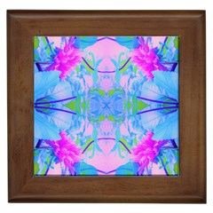 Pink And Purple Dahlia On Blue Pattern Framed Tiles by myrubiogarden