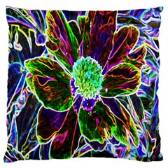 Abstract Garden Peony In Black And Blue Large Flano Cushion Case (one Side) by myrubiogarden