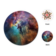Lagoon Nebula Interstellar Cloud Pastel Pink, Turquoise And Yellow Stars Playing Cards (round) by genx