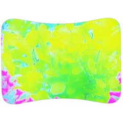 Fluorescent Yellow And Pink Abstract Garden Foliage Velour Seat Head Rest Cushion by myrubiogarden