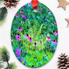 Purple Coneflower Garden With Tiger Eye Tree Ornament (oval) by myrubiogarden