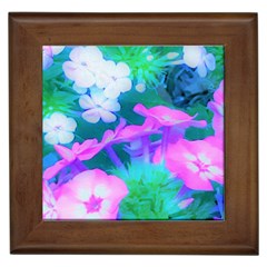 Pink, Green, Blue And White Garden Phlox Flowers Framed Tiles by myrubiogarden
