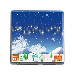 Snowflakes Snowy Landscape Reindeer Memory Card Reader (square 5 Slot) by Wegoenart
