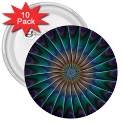 Fractal Peacock Rendering 3  Buttons (10 Pack)  by Wegoenart