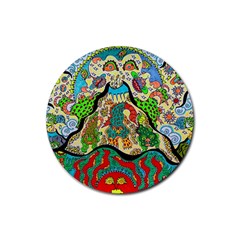 Supersonic Volcanic Sunmoon Faces Rubber Round Coaster (4 Pack)  by chellerayartisans