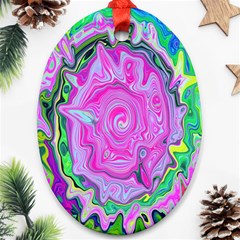 Groovy Pink, Blue And Green Abstract Liquid Art Oval Ornament (two Sides) by myrubiogarden