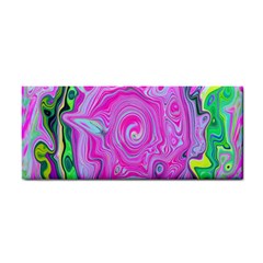 Groovy Pink, Blue And Green Abstract Liquid Art Hand Towel by myrubiogarden