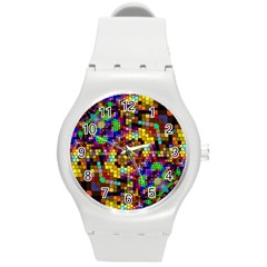 Color Mosaic Background Wall Round Plastic Sport Watch (m) by Wegoenart