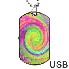 Groovy Abstract Purple And Yellow Liquid Swirl Dog Tag Usb Flash (one Side) by myrubiogarden