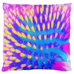 Pink, Blue And Yellow Abstract Coneflower Large Flano Cushion Case (two Sides) by myrubiogarden