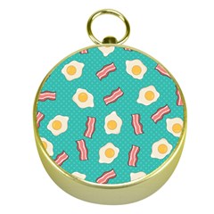 Bacon And Egg Pop Art Pattern Gold Compasses by Valentinaart