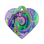 Groovy Abstract Aqua And Navy Lava Liquid Swirl Dog Tag Heart (One Side) Front