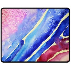 Painting Abstract Blue Pink Spots Double Sided Fleece Blanket (medium)  by Pakrebo