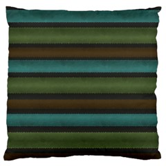 Stripes Teal Yellow Brown Grey Large Flano Cushion Case (two Sides) by BrightVibesDesign
