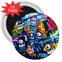 Graffiti Urban Colorful Graffiti Cartoon Fish 3  Magnets (10 Pack)  by genx