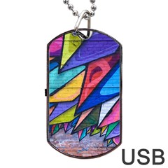 Urban Colorful Graffiti Brick Wall Industrial Scale Abstract Pattern Dog Tag Usb Flash (two Sides) by genx