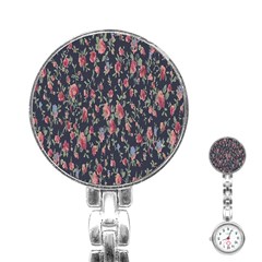 Polka Dotted Rosebuds Stainless Steel Nurses Watch by retrotoomoderndesigns