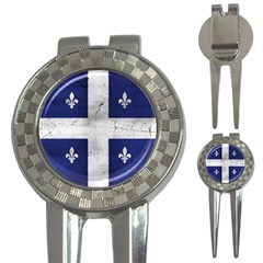 Flag Quebec Drapeau Grunge Fleur De Lys Blue And White 3-in-1 Golf Divots by Quebec