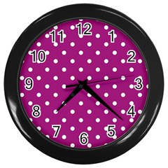Fuschia Polka Dot Wall Clock (black) by retrotoomoderndesigns