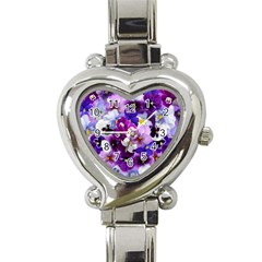 Pretty Purple Pansies Heart Italian Charm Watch by retrotoomoderndesigns