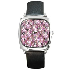 Romantic Pink Flowers Square Metal Watch by retrotoomoderndesigns
