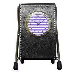 Lilac Purple Stripes Pen Holder Desk Clock by snowwhitegirl