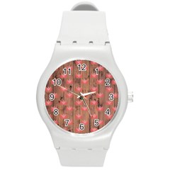 Zen Lotus Wood Wall Round Plastic Sport Watch (m) by snowwhitegirl