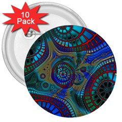 Fractal Abstract Line Wave Design 3  Buttons (10 Pack)  by Pakrebo