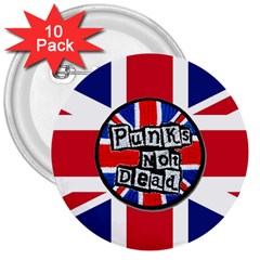 Punk Not Dead Music Rock Uk United Kingdom Flag 3  Buttons (10 Pack)  by Sudhe