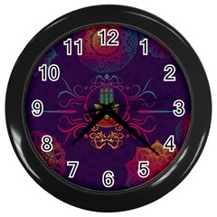 Boho Hamsa Mandala Wall Clock (black) by lucia