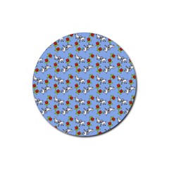 Lamb Pattern Blue Rubber Coaster (round)  by snowwhitegirl