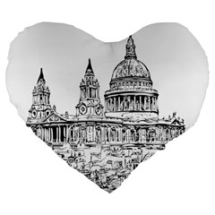 Line Art Architecture Church Large 19  Premium Flano Heart Shape Cushions by Sudhe