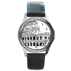 Line Art Architecture Round Metal Watch by Sudhe