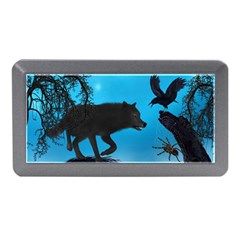 Awesome Black Wolf With Crow And Spider Memory Card Reader (mini) by FantasyWorld7