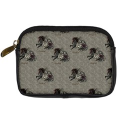 Awesome Steampunk Horse With Wings, Wonderful Pattern Digital Camera Leather Case by FantasyWorld7